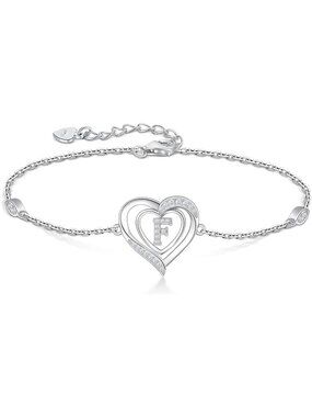Personalized Heart Initial Bracelet, 925 Sterling Silver Alphabet Jewelry Gift